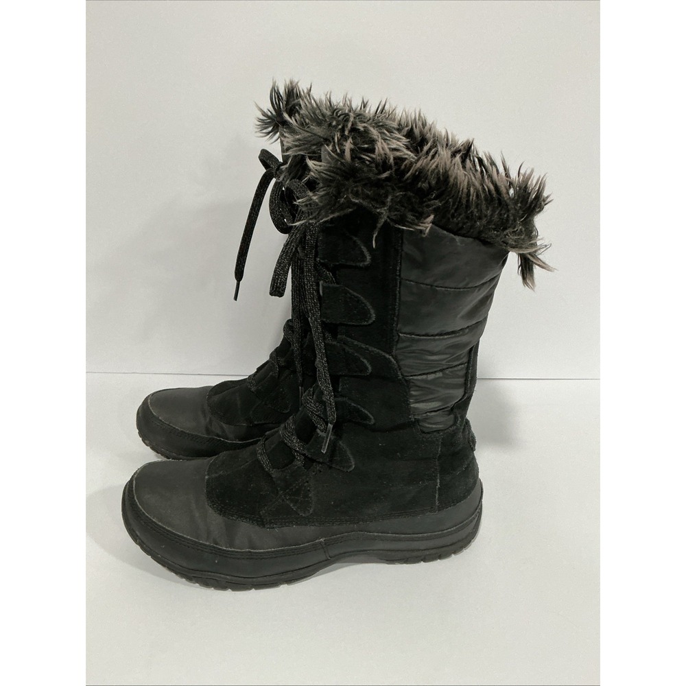The North Face Nuptse Purna women's size 7 black puffer faux fur topped boots - Picture 3 of 9